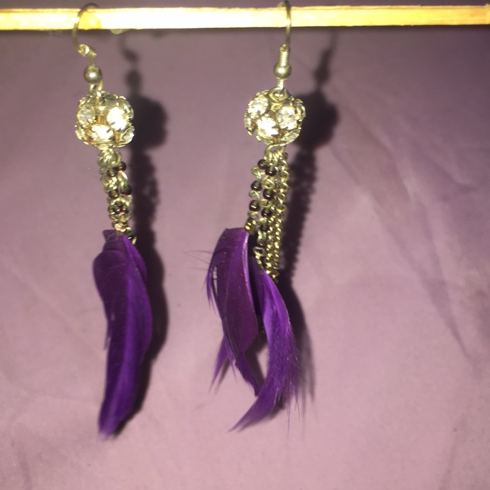 Purple feather earrings